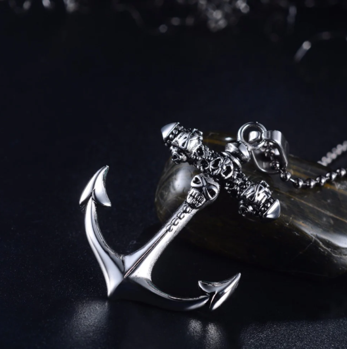 Silver Stainless Steel Anchor Curb Chain Necklace