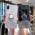 Casinglee for Samsung Galaxy A01 case Shiny Ring Glitter Soft Transparent Holder Stand Back cover with String for Samsung A01 Phone cases cover Stars Moon Girls. 