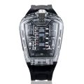 1pc Men White Transparent Acrylic Fashion Racing Engine Versatile Quartz Watch.