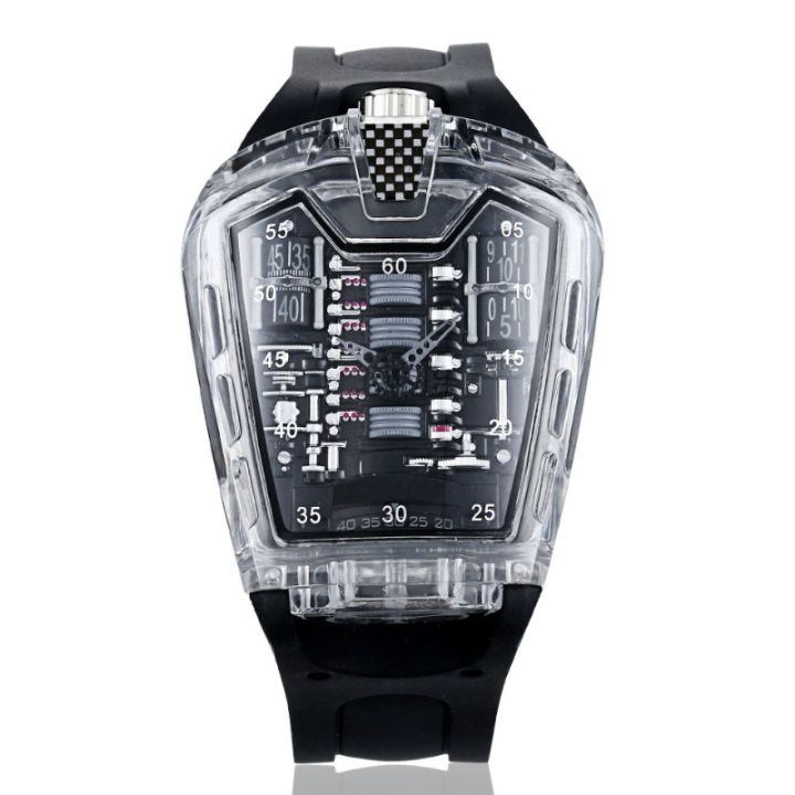 1pc%20Men%20White%20Transparent%20Acrylic%20Fashion%20Racing%20Engine%20Versatile%20Quartz%20Watch%20-%20Image%202