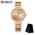 CURREN 9004 Brand Luxury Women's Casual Watches Waterproof Wristwatch Women Fashion Dress Rhinestone Stainless Steel Ladies Rosegold & White Watch - ঘড়ি.