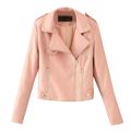 ◎New Style◎Womens Casual Solid Color Lapel Zipper Long Sleeve Leather Jacket Coat.