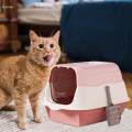 Hooded Cat Litter Box with Lid Easy to Clean Sandbox Pet Litter Box with Lid Pink.