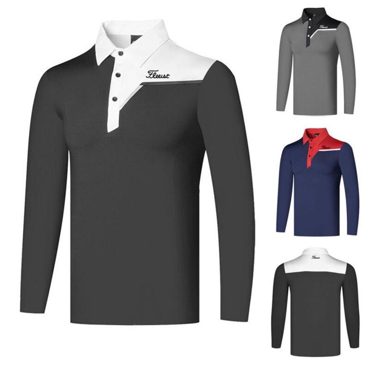 Men's Golf T-shirt Spring Autumn Sports Golf Apparel Long Sleeve Shirts Dry Fit Breathable Polo Shirt for Men