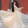 White Women's Han Chinese Clothing Ancient Costume Summer Improved Dress Super Fairy Style Flow Fairy Skirt with Wide Sleeves Ancient Style Summer.