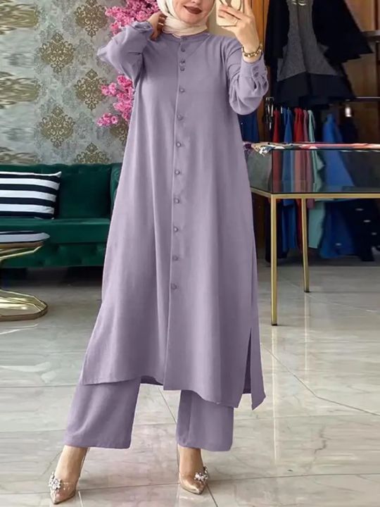Women%20Lapel%20Neck%20Long%20Sleeve%20Shirt%20Wide%20Leg%20Pant%20Sets%20Fashion%20Urban%20Tracksuit%20Islamic%20Ramadan%20Turkey%20Clothing%20-%20Image%203
