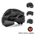 Cycling Helmet with Taillight Goggles Adjustable Mountain Bike Helmet for Adult Men Women Black.