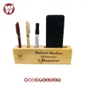 Customizable Pine Wood Table Nameplate with pen, mobile card holder for Office Desk.
