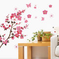 Removable Pink Color Butterflies Peach Blossom Pattern Wall Sticker for Living Room Bedroom. 