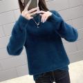 Winter Women Pullover Sweater Fashion Half Turtleneck Knitted Jumper Loose Imitation Mink Velvet Knitted Sweater Femme Tops T93. 