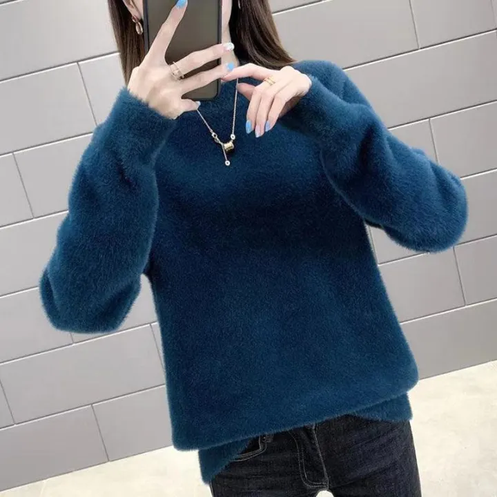 Winter%20Women%20Pullover%20Sweater%20Fashion%20Half%20Turtleneck%20Knitted%20Jumper%20Loose%20Imitation%20Mink%20Velvet%20Knitted%20Sweater%20Femme%20Tops%20T93%20-%20Image%204