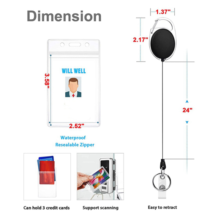 NXFDSIOZ%204%20Pcs%20Badge%20with%20Clips%20Retractable%20Badge%20Reel%20Carabiner%20Reel%20Clip%20Card%20Holders%20for%20ID%20Card%20Key%20Badge%20Holder%20-%20Image%202