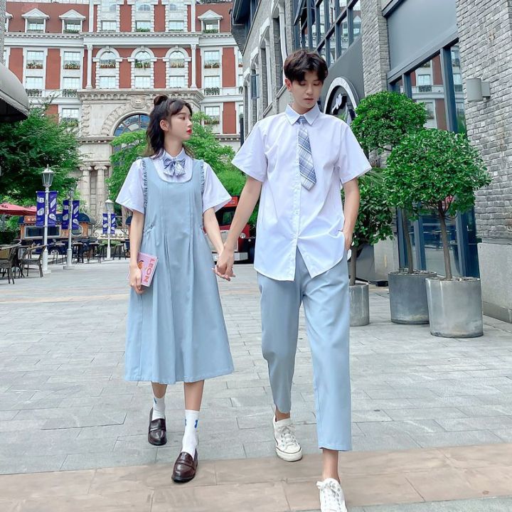 Couple%20Clothes%20Junior%20High%20School%20Student%20Shirt%20Suspender%20Long%20Skirt%20Summer%20Clothes2023New%20Korean%20Style%20Preppy%20Style%20Dress%20Suit%20-%20Image%203