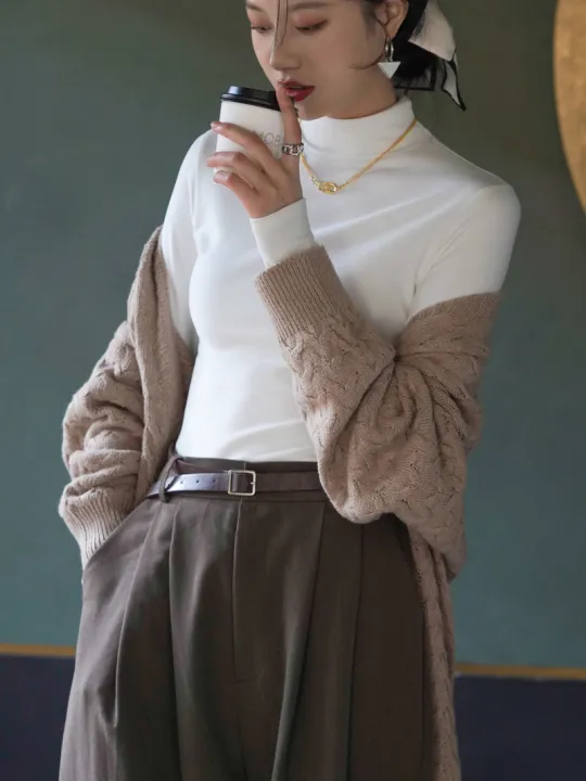 Micron%20Velvet%20Half%20Turtleneck%20Bottoming%20Shirt%20Women's%20Autumn%20and%20Winter%20Inner%20Wear%20Dralon%20plus%20Velvet%20Mid%20Collar%20Slim%20Long%20Sleeve%20Top%20-%20Image%203