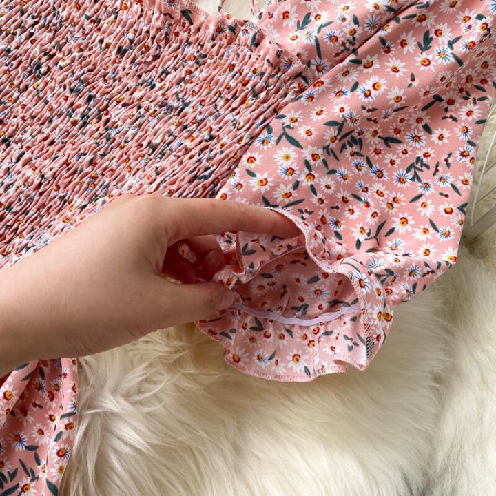 Boho%20slim%20vintage%20floral%20print%20Summer%20midi%20long%20Dress%20square%20collar%20chiffon%20dress%20Party%20Women%20elastic%20beach%20holiday%20tunic%20Dress%20-%20Image%206