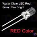 Water Clear LED Red 5mm Ultra Bright-50Pcs.