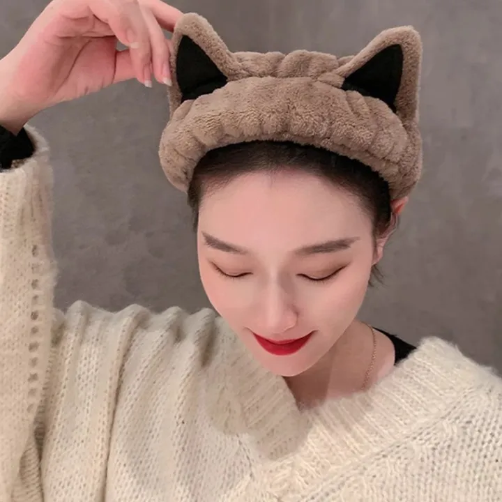 Cute%20cat%20ears%20tie%20hair%20band%20women's%20face%20mask%20headband%20simple%20and%20versatile%20headpiece%20plush%20headband%202023%20bandana%20-%20Image%202