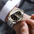 LouisWill Men's Fashion Watch Quartz Watches Double Calendar Watch Diamond Inlaid 30M Waterproof Watch Luminous Quartz Watch Steel Band Watch Luminous Pointer Wrist Watches for Men. 