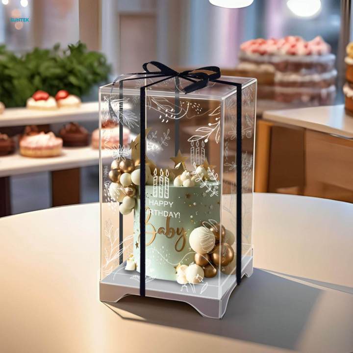 Cake Display Box Acrylic Cake Stand with Cover for Birthday 20x20x28.5CM