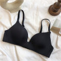 Japanese Style Seamless Glossy Push-up Underwear Women's Simple Solid Color Wireless Comfortable Triangle Cup Bra Big Chest Small. 