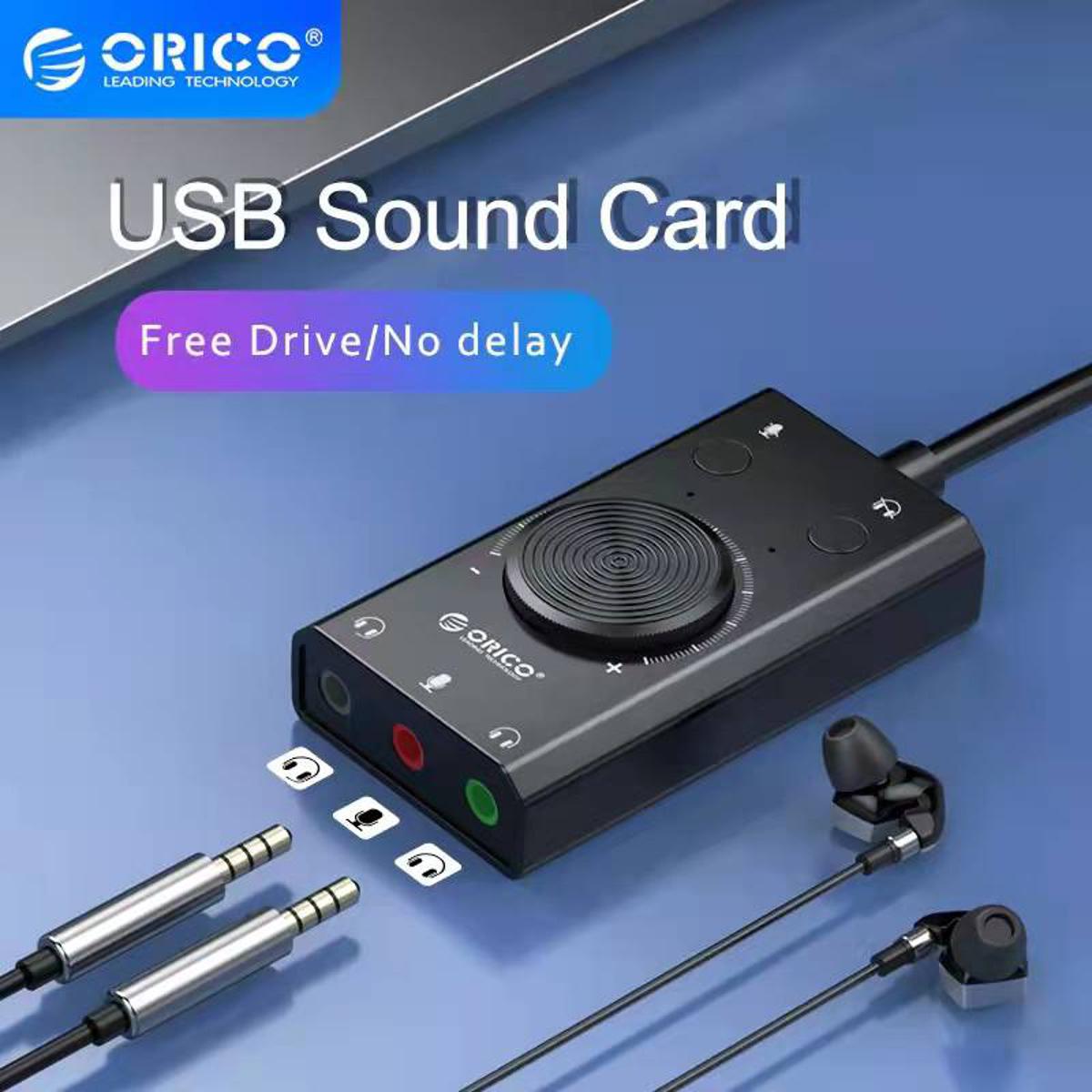 ORICO SC2 Sound Card USB Audio External 3.5mm Microphone Audio Adapter Soundcard for Laptop PS5 Headset USB Sound Card Free Drive
