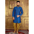 Plain Art Silk Sherwani in Blue. 
