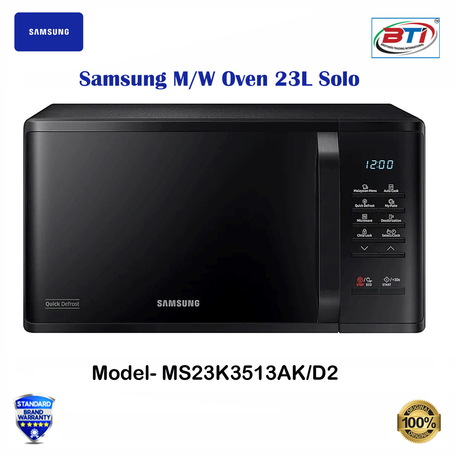 Samsung M/W Oven 23L Solo Model- MS23K3513AK/D2