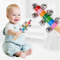 4 Pcs Hand Jingle Bells, Rainbow Handle Wooden Bells Jingle Stick Shaker Rattle Baby Kids Children Musical. 