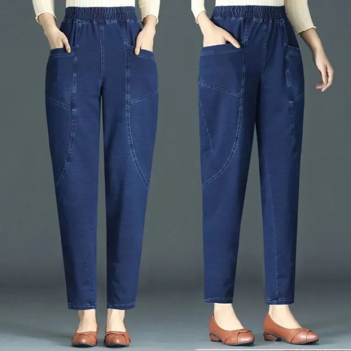 Fashionable%20mom%20jeans%20women's%20spring%20and%20summer%20harem%20radish%20pants%20high-waisted%20slim%20middle-aged%20casual%20women's%20cropped%20pants%20-%20Image%207