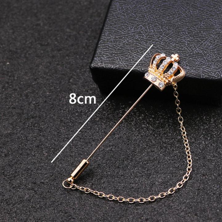 Retro Hollow Crown Lapel Chain Brooch Pin For Men Suit Lapel