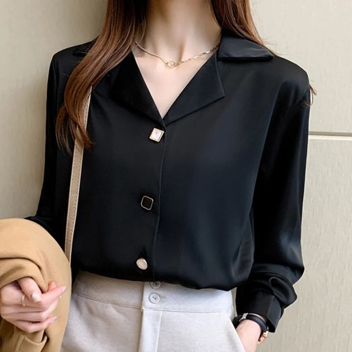 Long Sleeve Black White Blouse Tops Blouse Women Blusas Mujer De Moda 2023 V-neck Chiffon Blouse Shirt Blouses Femme Blusas E447