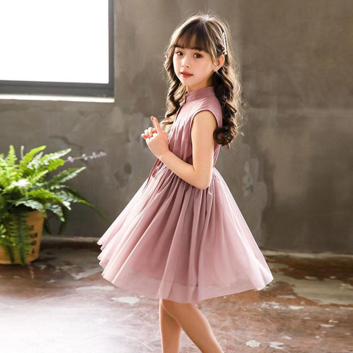 Girls' Dress Summer Pure Cotton Children's Skirt Teen Girl's Clothing Sweet Tulle Skirt Baby Girl Summer Dress Trendy