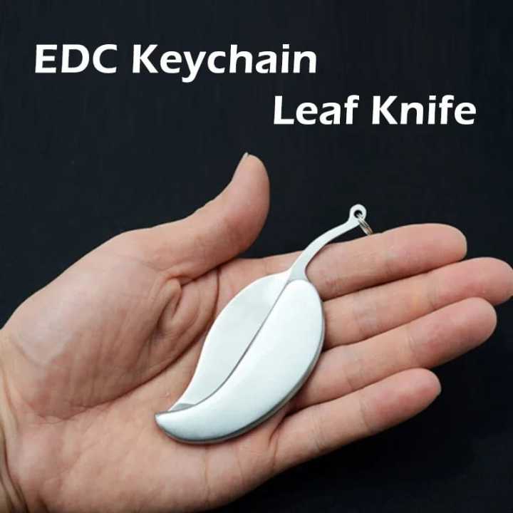 1pcs Stainless Steel Silver Keychain Key Chain Keyring Ring Mini Fold Leaf Blade Tool
