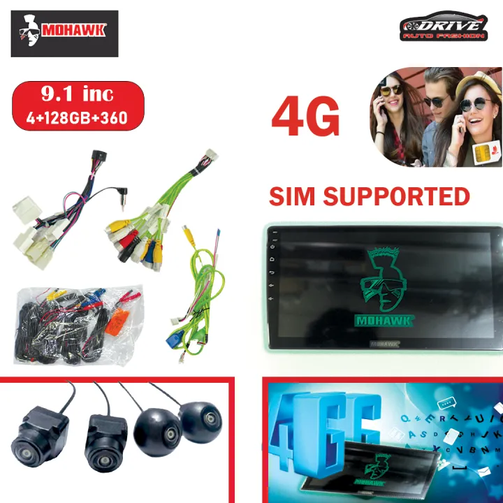 MOHAWK (MALAYSIA) CAR ANDROID PLAYER WITH 360 CAMERA AND 4G SIM SUPPORTED,ANDROID CAR STEREO, ANDROID CAR PLAYER  Stereo car android player 9 INC