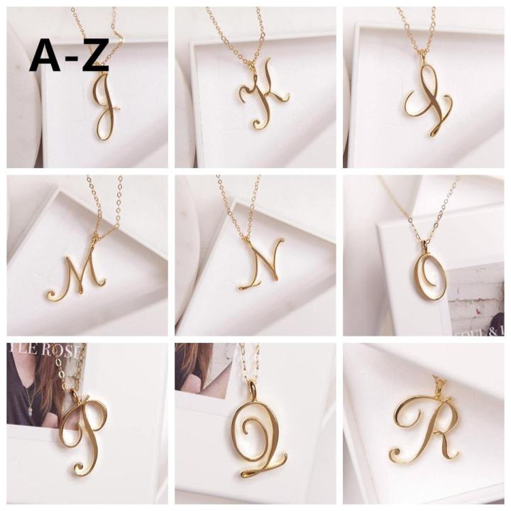 Women 26 Letters Necklace Tiny Swirl Initial Alphabet A-Z Word Cursive Chain Pendant