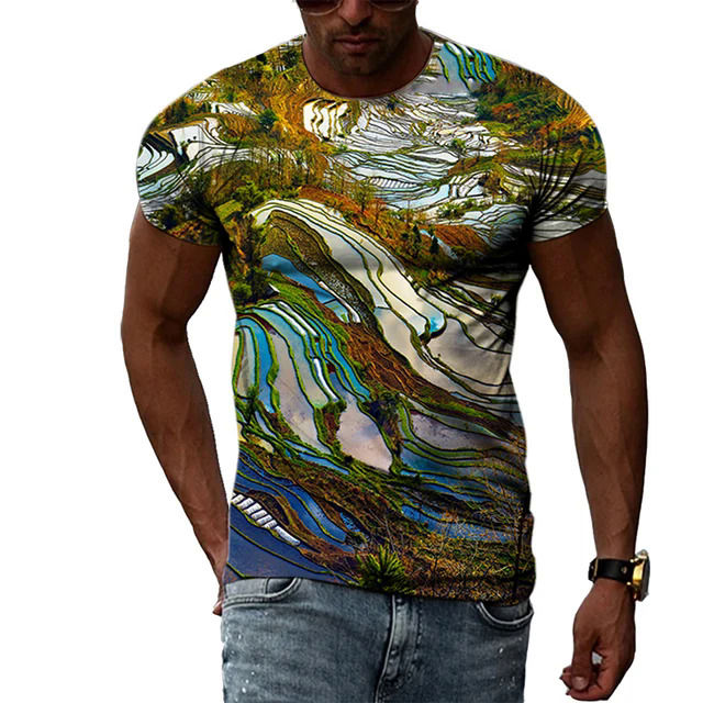 Summer%20New%20Terrace%20Pattern%20Printed%20Men's%20T-shirt%20Casual%20Pastoral%20Quality%20Short-sleeved%20Classic%20Round%20Neck%20Loose%20Quick-drying%20Top%20-%20Image%207