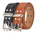 Adjustable Rivet Belt Trendy Double Buckle PU Leather Goth Belt Star Design Double Pin Belt for Men's Fashion Women's Fashion. 
