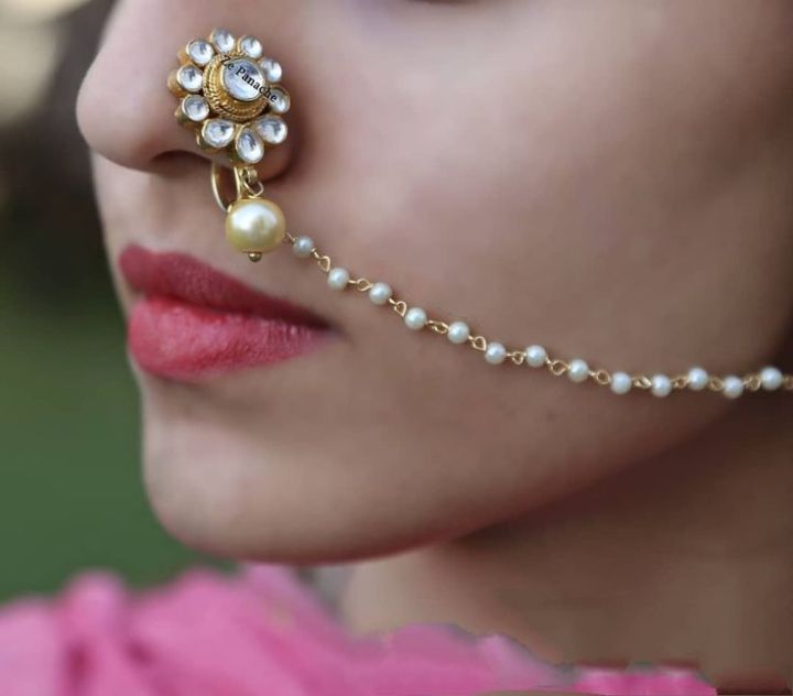 চেইন সহ ব্রাইডাল নথ নাকের রিং এক্সক্লুসিভ এবং ফ্যাশনেবল নাকের হুপ ট্রেন্ডি নথ - 247252824