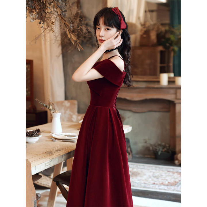 Red%20Toast%20Dress%20Bride2023New%20Marriage%20Engagement%20Back-to-Door%20Temperament%20Camisole%20Evening%20Dress%20for%20Women%20Daily%20Style%20-%20Image%203