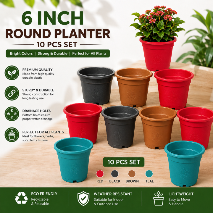 6 Inch BP Round planter flower house Tub- 10 Pcs