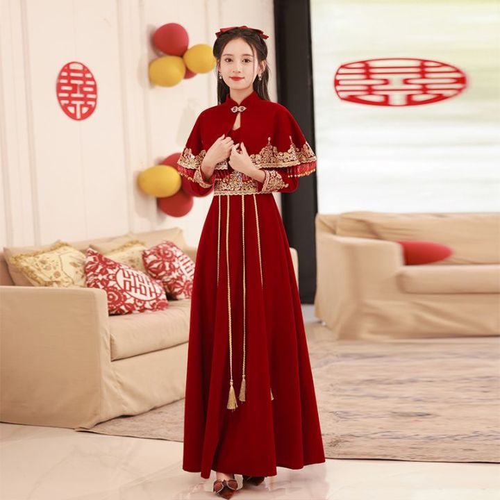 Chinese%20Toast%20Gown%20Winter%20Bride2023New%20Red%20Simple%20Style%20Xiuhe%20Engagement%20Dress%20Women%20-%20Image%208