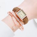 New Rectangle Quartz Women Watch Set Rhinestone Bracelet Leather Ladies Watches Casual Female Wristwatch Fashion Clock relogio. 