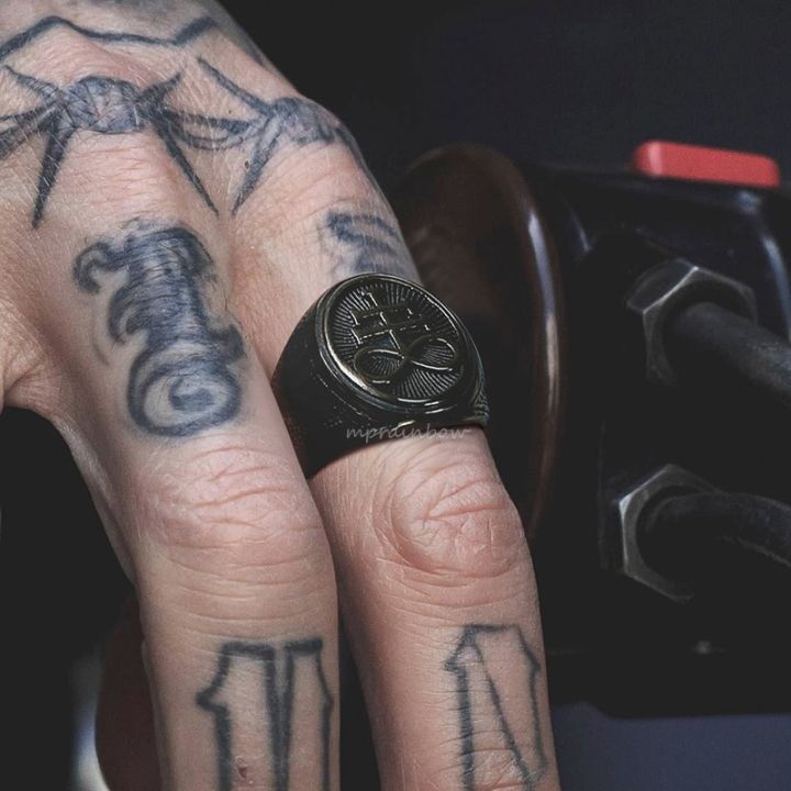 Leviathan Cross Rings, Men Signet Ring, Stainless Steel Lucifer Sigil Satanism Ring,Baphomet Brimstone Wiccan Jewelry