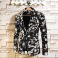 Casual Men Blazer Fashion Print One Button Autumn Single Button Colorful Pattern Suit Coat.