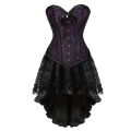Women Lace Floral Corset Dress Victorian Vintage Corset Top Waist Cincher Bustier Gothic Asymmetrical Skirt Set Plus Size. 