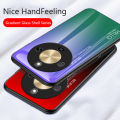 Biruiqu For Honor X9D Gradient Tempered Glass Back Soft Silicone Edge Case Cover. 