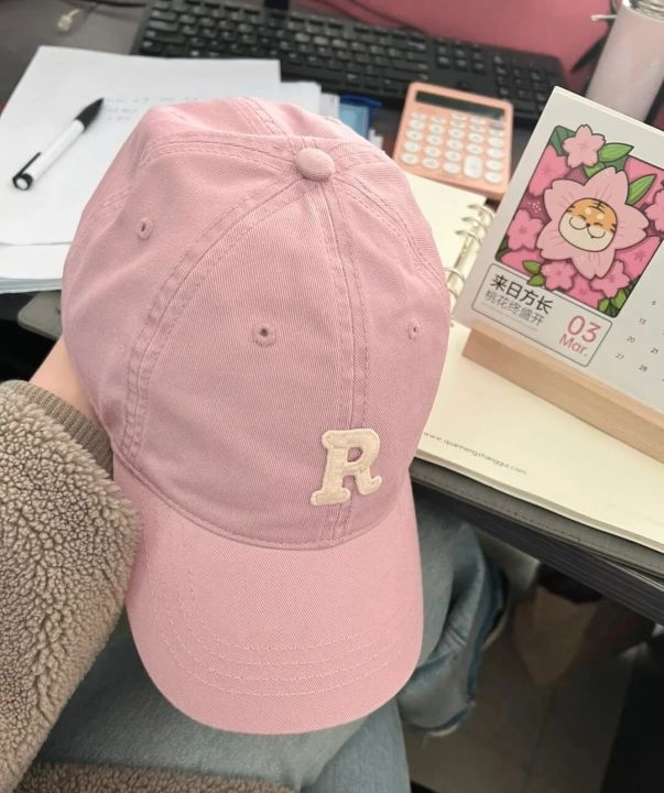 High%20Quality%20White%20Pink%20Baseball%20Cap%20Female%20Korean%20Rose%20Powder%20Cap%20Small%20Face%20Streetwear%20Embroidery%20Letter%20R%20Hat%20Basket%20Homme%20-%20Image%207