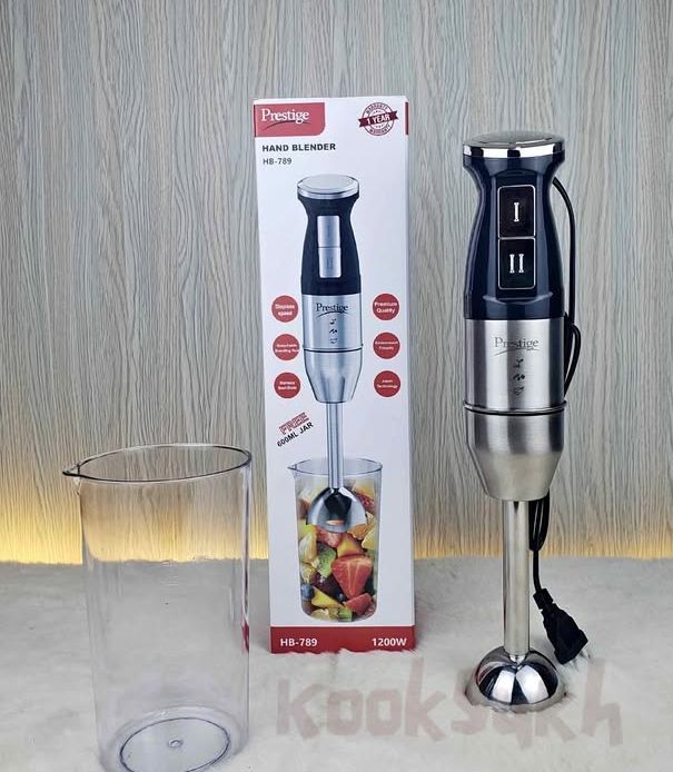 Prestige HB 789 HAND BLENDER 1200W Premium Quality Stepless speed Detachable Blending Rot Environment Friendly Stainless steel  Blade  WITH 600ML JAR