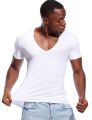 Deep V Neck T Shirt for Men Low Cut Vneck Wide Vee Tee Male Tshirt Invisible Undershirt Model Scoop Hem Slim Fit Short Sleeve.