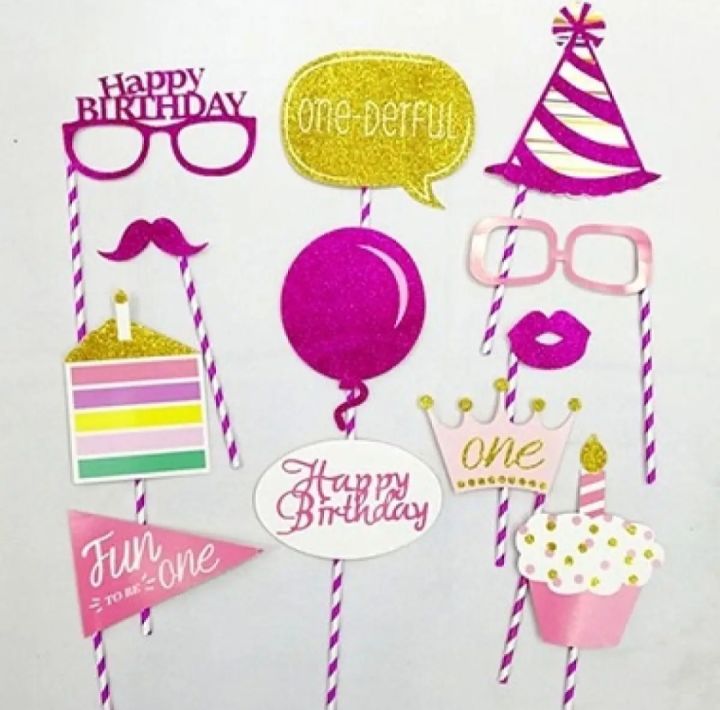 Happy Birthday Glitter Photo Props -Full Pack Set/party pops